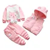 Children039s roupas menino menina bebê outono e inverno mais veludo espessamento com capuz gato dos desenhos animados terno de três peças 04y 2108042302722