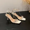 Sandali da donna 2023 nuovi sandali con cinturino alla moda sexy con strass sandali da donna eleganti punta quadrata scarpe da sera da sera per abito da sposa