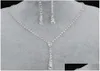 Biżuteria Bling kryształowy zestaw ślubny sier platowany naszyjnik Diamentowe kolczyki
