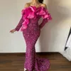 Sparkly Roze Zeemeermin Prom Dress 2024 Voor Vrouwen Strapless Lange Mouwen Lovertjes Formele Avondjurken Celebrity Partij Jassen