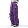 Jeans Y2k Baggy Cargo Pantalon Streamer Violet Hip Hop Femmes Haute Streetwear Pantalon Vintage Poches Taille Haute Jambe Regroupée StreetPants