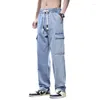 Herren Jeans Frühling Männer Kleidung Mode Denim Gerade Bein Hosen Dünnes Material Multi Bag Wide Herren