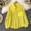 Blouses pour femmes Loose Hollow Out Single Breasted à manches longues Collier Cold Spring and Summer Design Casual Wear Wear Blouse