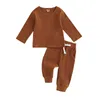 Clothing Sets Suefunskry 2Pcs Baby Boy Fall Outfits Long Sleeve Solid Color Ribbed Pullover Tops Elastic Waist Pants Set Toddler Warm