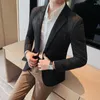 Men's Suits 2024 British Style Blazer Men Autumn High Quality Business Suit Coat Male Office Dress Tuxedos Man Slim Casual Faux Suede Jacket
