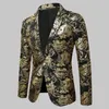 Våren Mens Golden Floral Blazer Coats Business Casual Suit Wedding Dress Gold Blazer Men 240304