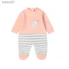 Footies 2023 Autunno Brand New Baby pagliaccetto Ragazzo Casual carino ricamato pantaloni a righe Footies tuta pagliaccetti New Born Baby Clothes 0-12m YQ240306