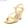 Sandaler Kvinnor Fashion Square Head Roman Sexy Wedge Heels Summer Party Work Black Yellow Red Size 34-43