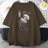 Herr t-shirts simning färgglada maneter tryck man bomull t skjortor japansk avslappnad kort ärm överdimensionerad crewneck kläder mode mens toppar