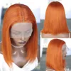 Pelucas de cabello Bob corto peluca jengibre naranja encaje frente humano para mujeres brasileño recto t ombre 27 color remy 240306