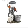 Dekorativa föremål Figurer Solar Garden Welcome Lamp Solar Rabbit Squirrel Dog Garden Fairy Decoration T240306