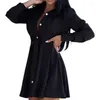 women's Casual Dresses Elegant White Mini Shirt Dress Woman Autumn Long Sleeve Office Ladies Belt Black blue Button Lace Up A-line Robe Femme