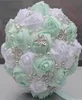 Bouquet da sposa bianco e menta Forniture di nozze Fiore artificiale Perle Strass Dolce 15 Bouquet Quinceanera W224M9247038