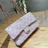 CF Wool Fashion Womens الكتف الحقيبة Tweed مطبوعة الماس منقوشة للأجهزة الذهبية المعدنية Turnbutton Luxury Hand Handbag Chain Crossbody Makeup Sacoche 20 25cm