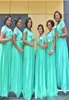 Bridesmaids Dresses Mint Green Chiffon Lace Maid of Honor Gowns Custom Made Cap Sleeves A Line Long Evening Gowns BM01451905150