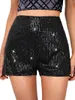 Damesshorts dames zomer pailletten midden taille elastische band sprankelende rechte pijpen glitter korte broek voor party club streetwear