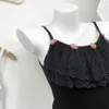 Basic Casual Dresses Vintage Sen Womens Double Layer Lace Flower Knitted Tank Top with Cute Girl Underwear 1144