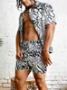 Vintage Geometric Printed Two Piece Sets Men's Summer Casual Short Sleeve Lapel Shirt and Shorts Beach Suits Men Fashion Outfit