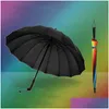 Parapluies Parapluie droit coupe-vent couleur unie longue poignée grand Matic arc-en-ciel parapluies cadre solide imperméable 16 nervures affaires G Dhjrs