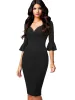 Klä dig niceForever Autumn Women Solid Color with Flare Sleeve Elegant Dresses Cocktail Party Vintage BodyCon Slim Dress B682