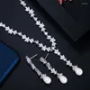 Dangle Earrings Gorgeous CZ Long Leaf Pearl Necklace And Earring Costume Jewelry Set For Fiancee