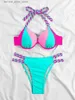 Kvinnors badkläder 2024 Färgglada låshängare Push Up Bikini Womens Sexig badrumstranddräkt Q240306