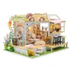 Arkitektur/DIY House DIY TRÄDOM HUSES MINIATURE BUILDING KIT BLOMER CART DOLLHOUSE MED FUNKTIONER