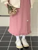 ドレスHouzhou Kawaii Pink Corduroy Long Skirt女性日本のファッションかわいいハイウエストスプリットボウストレートミディスカートの女の子の秋