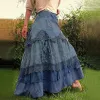 Rok Dames Plus Size Rokken Zomer Vintage Ruches Oversized Maxi Rokken Nieuwe Kant Lange Rokken Lage Taille Prairie Chic Dropped Rok