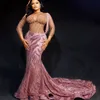 2024 Aso Ebi Blush Rosa Sereia Vestido de Baile Frisado Lantejoulas Lace Noite Festa Formal Segunda Recepção 50º Aniversário Vestidos de Noivado Vestidos Robe De Soiree ZJ102