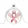 Hänge halsband Ny ankomst rosa bandglas Gemstone hänge halsband bröst cancer medvetenhet halsband för kvinnor herr mode jud dhncl