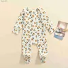 Footies FOCUSNORM 0-12M pasgeboren baby meisjes jongens Footie bloemenprint lange mouw O-hals geribbelde jumpsuit met enkele rij knopen YQ240306