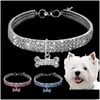 Obroże dla psów smycze Bling Cat Kllar Rhinestone Bone Regulowany naszyjnik Luksusowy kotek Puppy Puppy Pelts Akcesoria do małej kropli Dh3jn