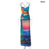 KAAAZI, разноцветное трендовое платье с графическим принтом и открытой спиной, сексуальное платье миди с разрезом, летнее тонкое женское длинное платье без рукавов на бретельках 240304