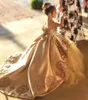 Gold Appliced ​​Ball Gown Girl039S Pageant Dresses Arabid Dubai Sheer Neck Bow Sash Back Toddler Kids Flower Girl Dresses For We9142452