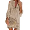 Robe Sexy femmes Robe droite à manches longues gland frange dentelle Robe sans bretelles col en V profond femme été décontracté Boho vacances Dresse chaude