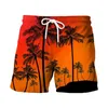 Pantaloncini da uomo Costume da bagno da uomo con stampa di albero di cocco con coulisse e doppia tasca Costume da bagno casual estivo hawaiano per vacanze al mare