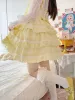 Kleid KIMOKOKM Kawaii Sweet Lolita Style ALine JSK Rüschen Süßes, weiches, mädchenhaftes Cupcake-Minikleid mit Schleife, ärmellose Spitzen-Unterhemdkleider