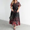 Robe de cocktail pour femmes, imprimé floral, ligne a, robe longue avec ceinture à lacets, col en V, grande taille, longueur cheville, fête de bal, dame 240229