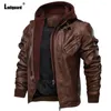 Giacche da uomo 204 Stile europeo Moda Pu Leather Plus Size Uomo Cappotti con cappuccio Giacca invernale calda Tasca con cerniera Top Capispalla