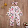 Footies FOCUSNORM Outono Bebê Recém-nascido Meninas Meninos Footie Flores Imprimir Manga Longa Babados Macacões 3 Cores 0-12M YQ240306