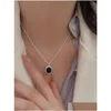 Autres pendentifs Han Hao S925 Sterling Sier élégant et luxueux style européen américain collier de chaîne de torsion d'agate noire pour Drop Deli Dhksd