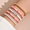 Bracelets de charme 5pcs Bohemian Ethnique Hamdmade pour femmes Poterie douce Multicolore Mode Lettres Argile Tressée Perles Perles Boho Bijoux