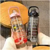 Garrafas de água 2 litros garrafa com St Kawaii bonito beber esportes marcador de tempo para meninas jarro drinkware copo ao ar livre entrega em casa dh7i4