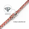 Diamant geslaagd voor test S925 sterling zilver 3 mm 4 mm kleurrijke rode ronde moissanite tennisketting armband sieraden voor mannen vrouwen leuk cadeau