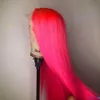 Парики из волос Ярко-Розовые Синтетические Волосы Парик Фронта Шнурка Длинные Шелковистые Прямые Натуральные Волосы Бесклеевые Парики для Женщин Косплей Макияж Использовать 240306