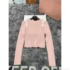 designer Mi24 early spring sweet style letter jacquard pattern color blocking slim fit and age reducing versatile knitted top 5HEV