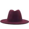 Classici donne uomini esterni vino rosso in lana nera rossa in feltro jazz due tono cappello fedora cappello vintage in stile britannico largo brim panama cap287p