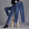 Kvinnors jeans pojkvän stil denim pantalones s-4xl casual jogger elastic hög midja harem vaqueros vår ankel längd baggy byxor