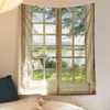 Fönster landskap tapestry vägg hängande boho nordiskt hem söta estetiska sovrum dekoration teen rum dekor 240304